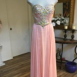 DANCING QUEEN Corset Sweetheart Long Dress Embellished Strapless Formal Coral S